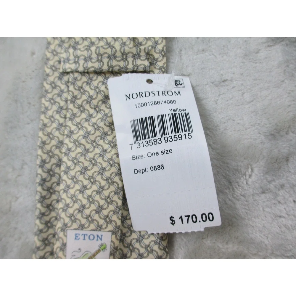 NEW ETON Neck Tie Mens Yellow Geometric Silk Made In Italy Casual 05